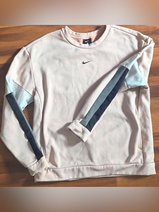 Nike Sweaters - Nike Women's Light Pink Crewneck Sweatshirt with Gray & Black Stripe Accents